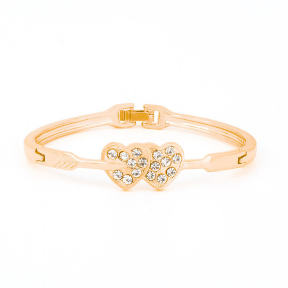 Heart Bangle Bracelet Gold Plated Austrian Crystal - Picture 1 of 3